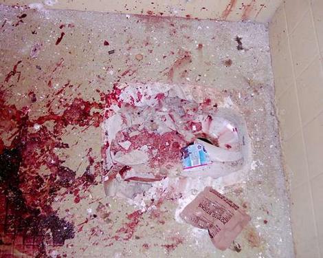Blood stained floor at Abu Gharib prison, where Americans tortured iraqi prisoners in Iraq