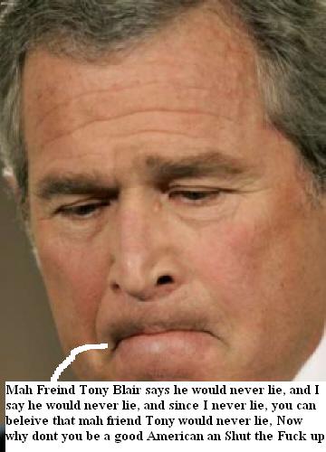 Heres a close up of Bush biting his lips which means he is lying