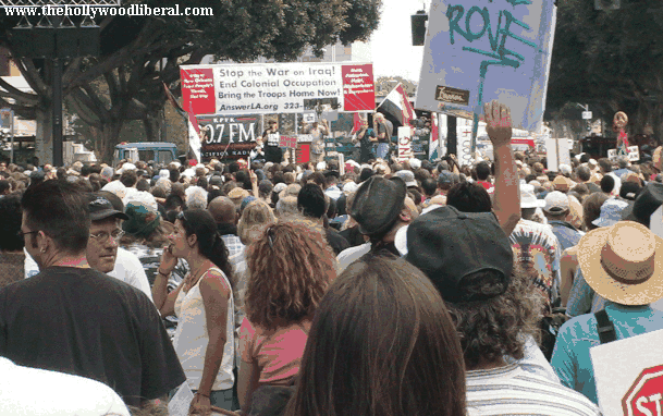 People gather in downtown L.A.for the anti war march and rally 092405