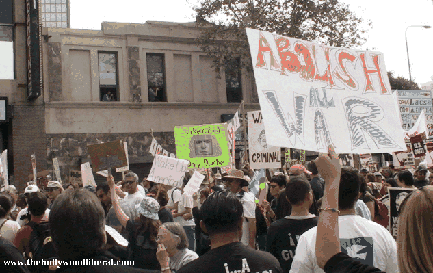 an abolish all war sign at the anti war protest in Los Angeles 092405