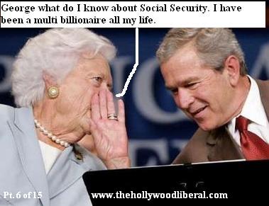 President Bush speaks privately with his mother during a public forum on social security