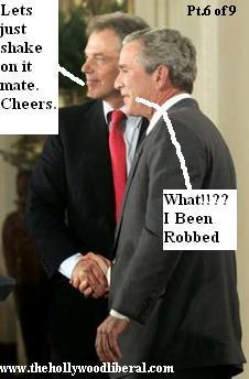 Bush and Blair shake hands to show the world how much they love each other 060905
