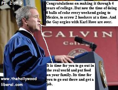 George W. Bush gives speech to graduates at Calvin College, a conservative school
