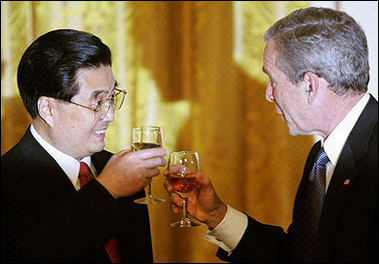 Bush and Hu, we rule the universe, lets get drunk