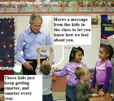 Bush pays a visit to a school, where the kids tell him what they think