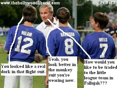 Bush talks to some kids before their little league game