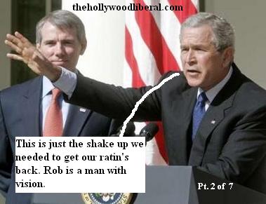 President Bush and Rob Portman at a press conference for new budget director