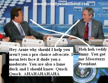 Bush and Arnold on TV talking about the levees
