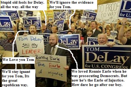a group of Tom Delay supporters meets the indicted congressman in texas