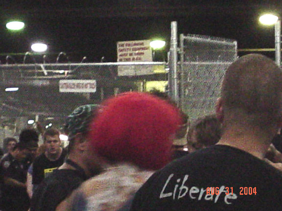 a crowded cage Pier 15 in New York Republican convention 2004
