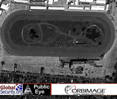Photo taking from sky of Racetrack in New Orleans before and after Katrina 083105