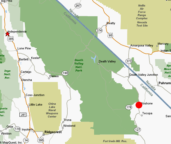Map of Independence and Shoshone Ca. area